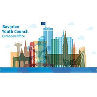 Logo des Europab&uuml;ros des BJR mit den Wahrzeichen von Br&uuml;ssel