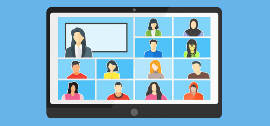  Graphik eines Bildschirms mit einer Onlinesitzung mit 13 Personen